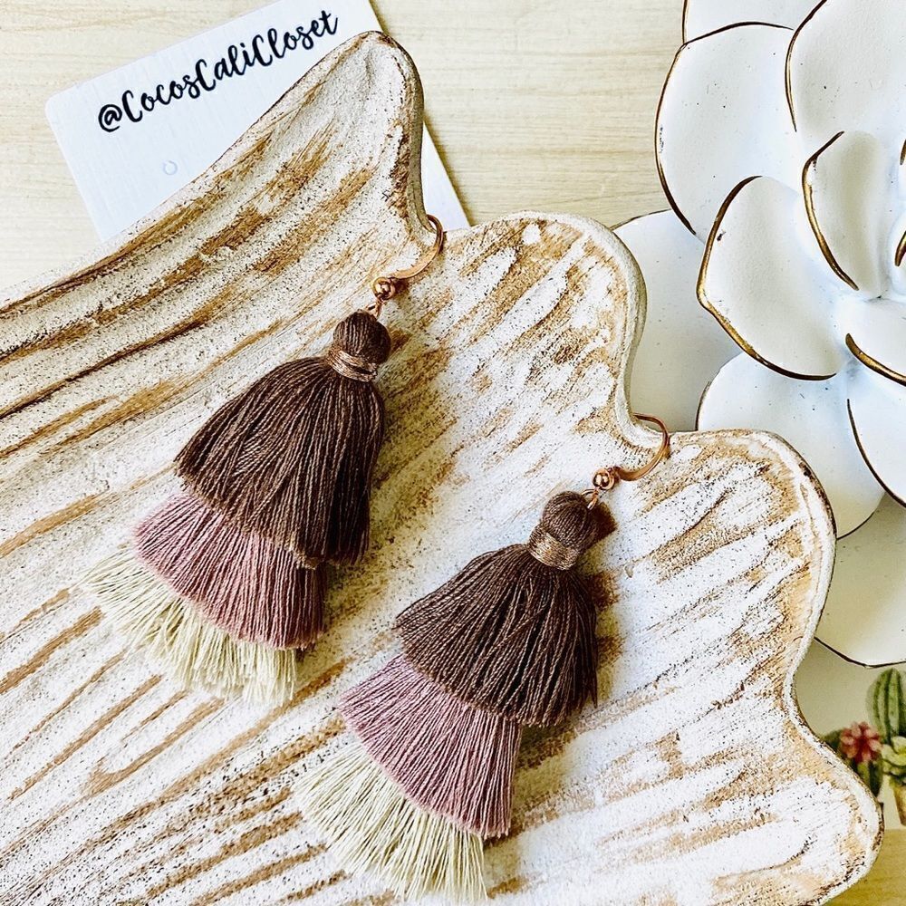 Mocha Brown Ombre Tassel Drop Earrings NWT